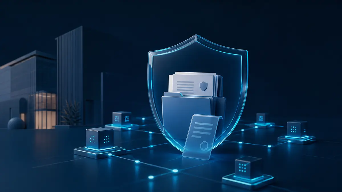 Dossier d’entreprise protégé par un bouclier représentant une assurance cyber pour PME